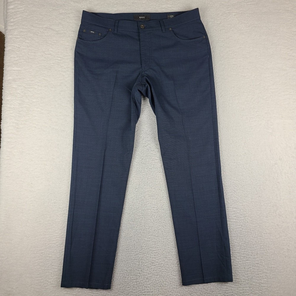 BRAX Pants Mens 38x32 Navy Blue Cooper Regular Fit‎ Straight Dress Chino *